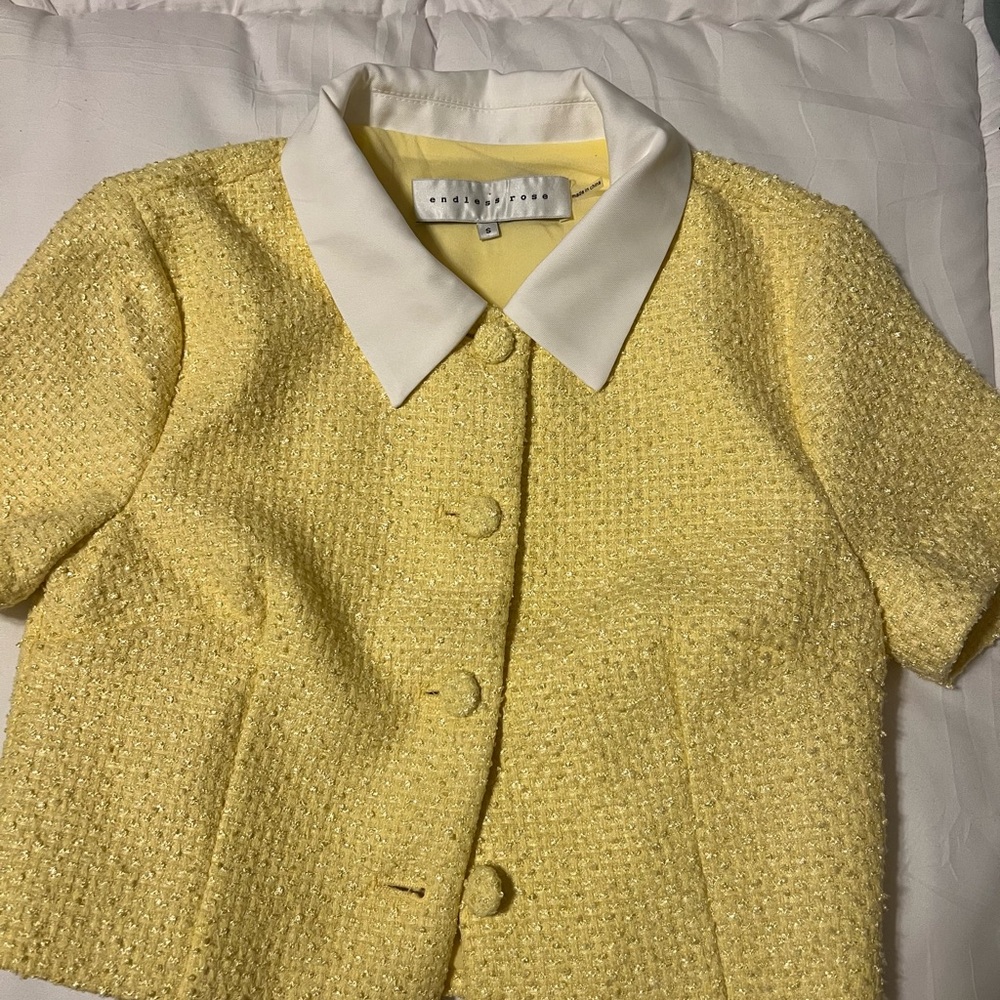 Yellow Textured Short Sleeve Jacket